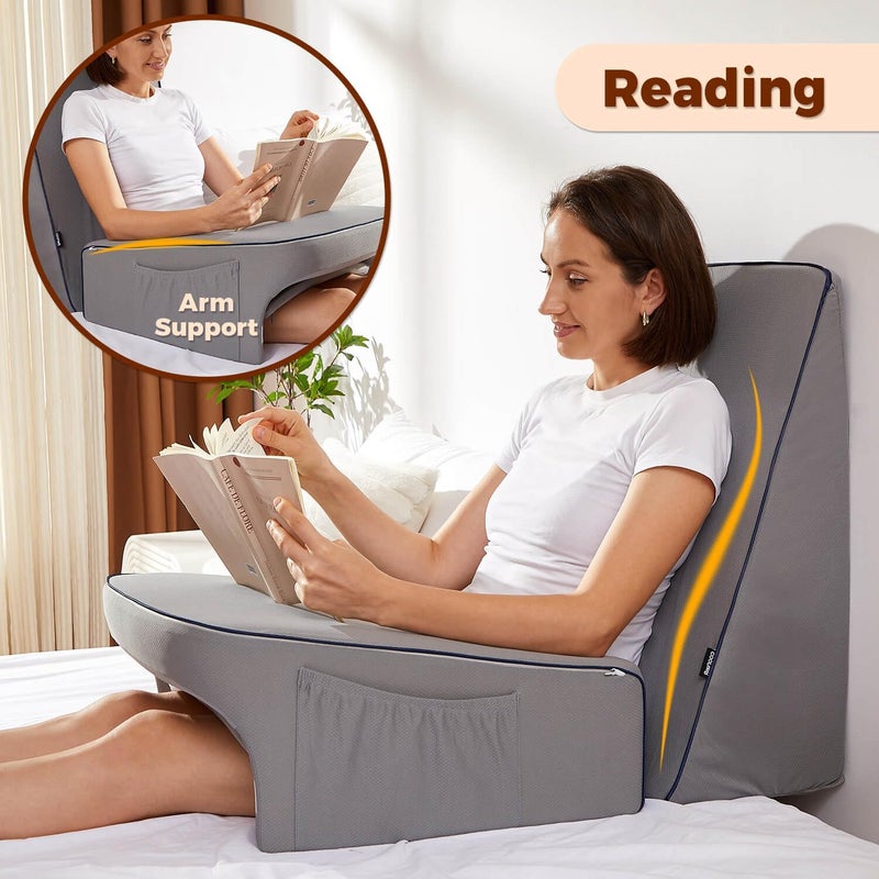 cooloo8 Reading Pillow for Bed, Gaming Pillow for Lap, Petite Adults, Teens Arm Rest Pillow, Memory Foam Lap Desk Pillow for Reading, Working, Playing, Crocheting in Bed Couch(Grey) - Image 3