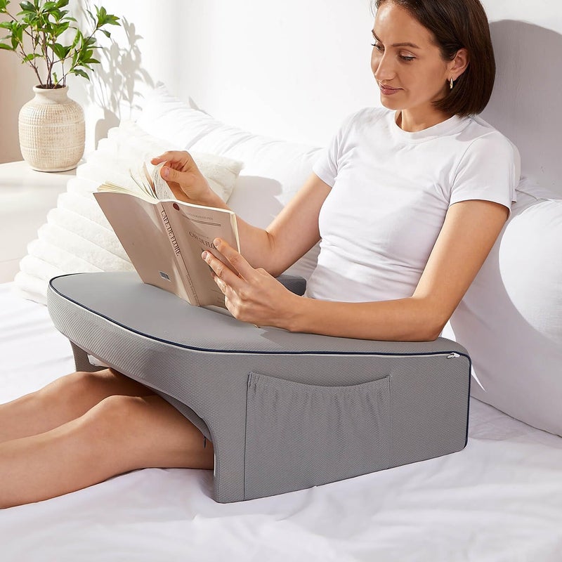 cooloo8 Reading Pillow for Bed, Gaming Pillow for Lap, Petite Adults, Teens Arm Rest Pillow, Memory Foam Lap Desk Pillow for Reading, Working, Playing, Crocheting in Bed Couch(Grey) - Image 1
