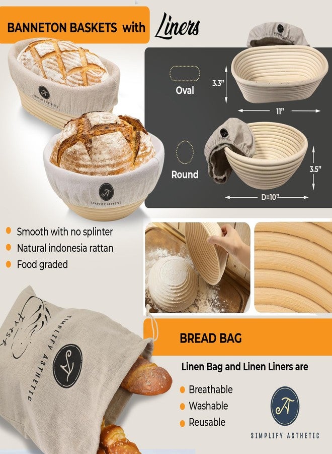 SIMPLIFY ASTHETIC Premium Banneton Bread Proofing Baskets - 11" Oval & 10" Round Sourdough Proofing Basket with Liners - Sourdough Starter Jar Kit 1000ml - Complete Sourdough Bread Baking Supplies with 20 Baking Tools - Image 3