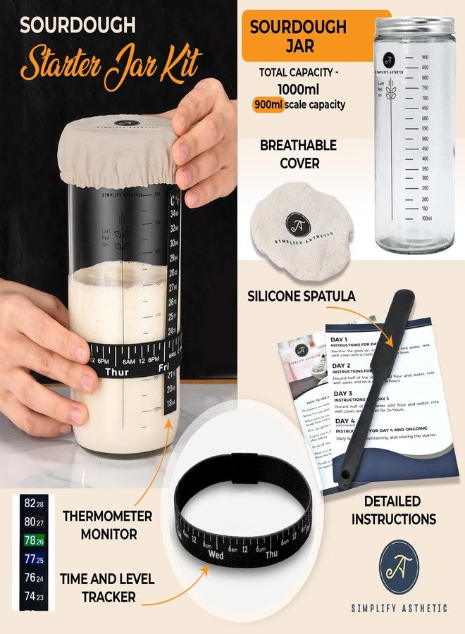 SIMPLIFY ASTHETIC Premium Banneton Bread Proofing Baskets - 11" Oval & 10" Round Sourdough Proofing Basket with Liners - Sourdough Starter Jar Kit 1000ml - Complete Sourdough Bread Baking Supplies with 20 Baking Tools - Image 4