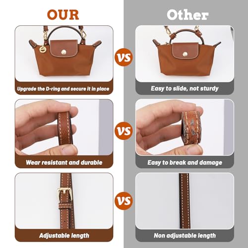 Aecsze Mini Bag Strap Kit, Adjustable Cowhide Leather Shoulder Straps for Women’s Mini Bags, Punch-Free Adjustable Bag Straps for Handbags and Tote Bags (Brown) - Image 5