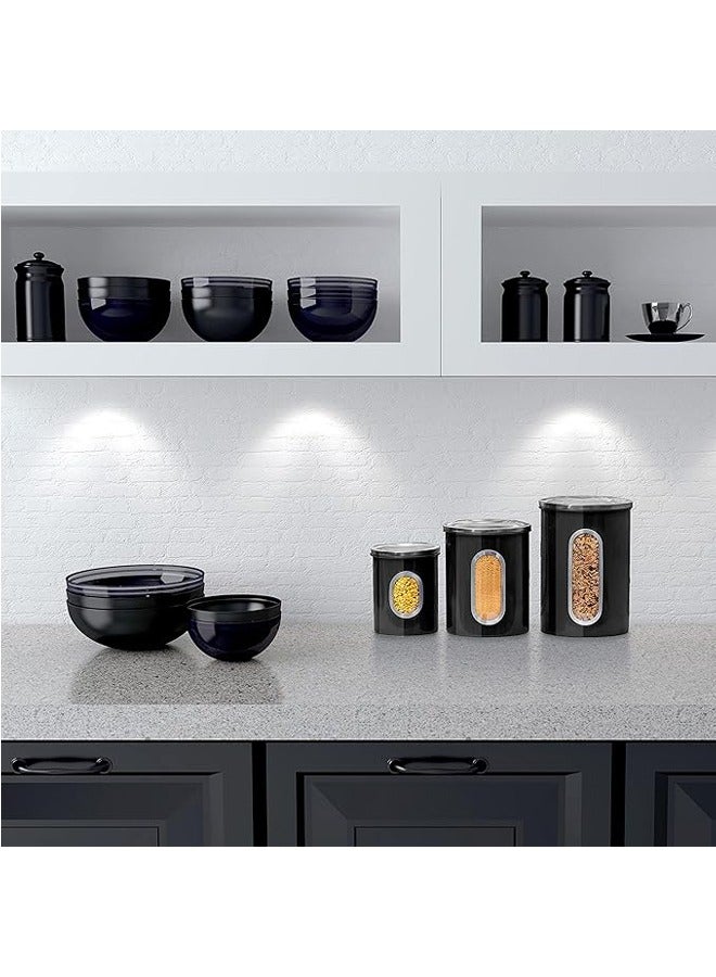 Hihonor 3 Piece Black Canisters Sets For The Kitchen, Kitchen Jars With See Window, Airtight Coffee Container Tea Organizer & Sugar Canister, Kitchen Canisters Set of 3 Black Kitchen Décor  - Image 3