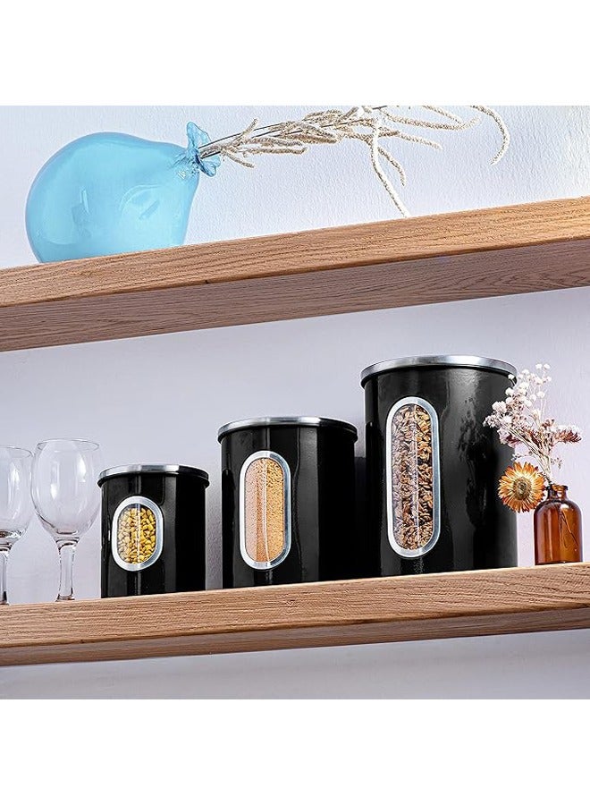 Hihonor 3 Piece Black Canisters Sets For The Kitchen, Kitchen Jars With See Window, Airtight Coffee Container Tea Organizer & Sugar Canister, Kitchen Canisters Set of 3 Black Kitchen Décor  - Image 4