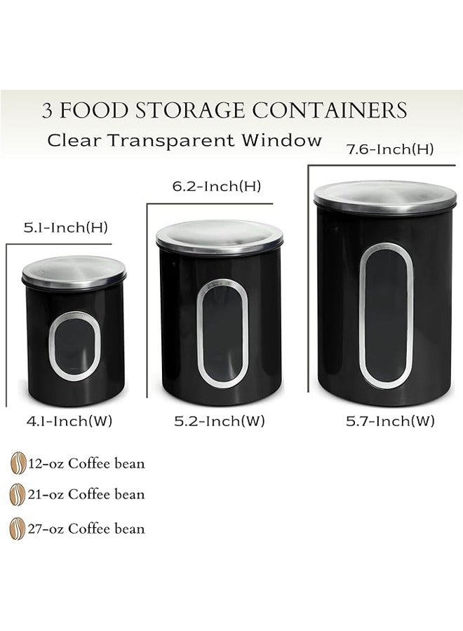 Hihonor 3 Piece Black Canisters Sets For The Kitchen, Kitchen Jars With See Window, Airtight Coffee Container Tea Organizer & Sugar Canister, Kitchen Canisters Set of 3 Black Kitchen Décor  - Image 5