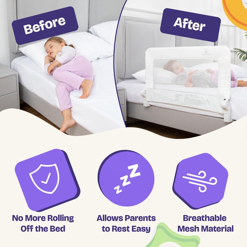 ComfyBumpy 1-Pack Bed Rail for Toddlers 35.5" L x 19.5" H | Toddler Bed Rails for Twin, Full & Toddler Mattress Size | Swing Down Rail Guard | Mattress Side Rail for Kids | White - Image 3