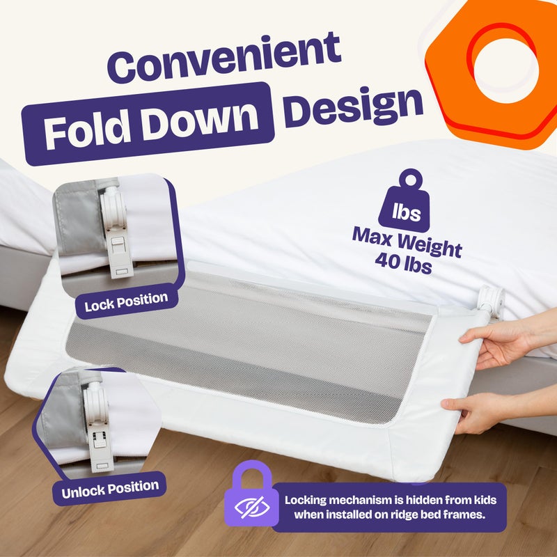 ComfyBumpy 1-Pack Bed Rail for Toddlers 35.5" L x 19.5" H | Toddler Bed Rails for Twin, Full & Toddler Mattress Size | Swing Down Rail Guard | Mattress Side Rail for Kids | White - Image 5