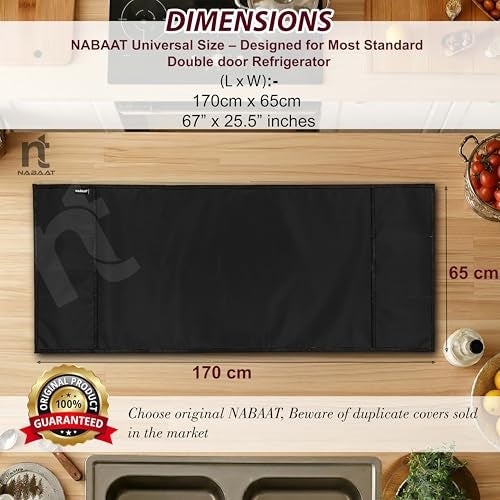 NABAAT Premium Fridge Cover Top for Double Door Refrigerator Kitchen Decor Durable Dustproof Waterproof Modern Design with 6 Side Pockets for Kitchen Accessories - 170 x 65cm (Black) - Image 3