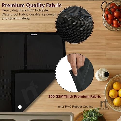 NABAAT Premium Fridge Cover Top for Double Door Refrigerator Kitchen Decor Durable Dustproof Waterproof Modern Design with 6 Side Pockets for Kitchen Accessories - 170 x 65cm (Black) - Image 2