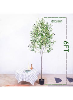 Generic YJH 6ft Artificial Olive Tree Artificial Fake Tree Green Potted with Realistic Fruit, for Modern Home Office Living Room Floor Decor and Housewarming Gift (6ft)  - Image 2