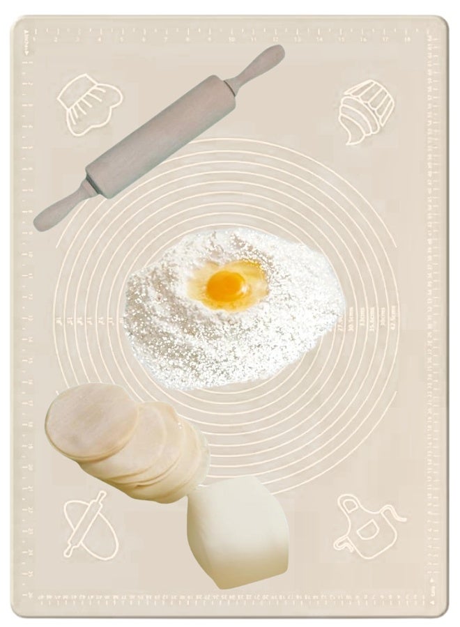 هابي هوم حصيرة معجنات سيليكون كبيرة غير لاصقة قابلة لإعادة الاستخدام بمقياس 43 × 35 وأبعاد إجمالية 50 × 40 سم - حصيرة سيليكون آمنة للاستخدام في الطعام للعجين والمعجنات والبيتزا غير قابلة للانزلاق مع قياسات دقيقة لركوب العجين وحماية السطح مقاومة للحرارة حصيرة سيليكون سميكة صالحة للاستخدام في الطعام للبيتزا والمخبوزات والفطائر يمكن استخدامها كبطانة للفرن أو حصيرة لف العجين (بيج)