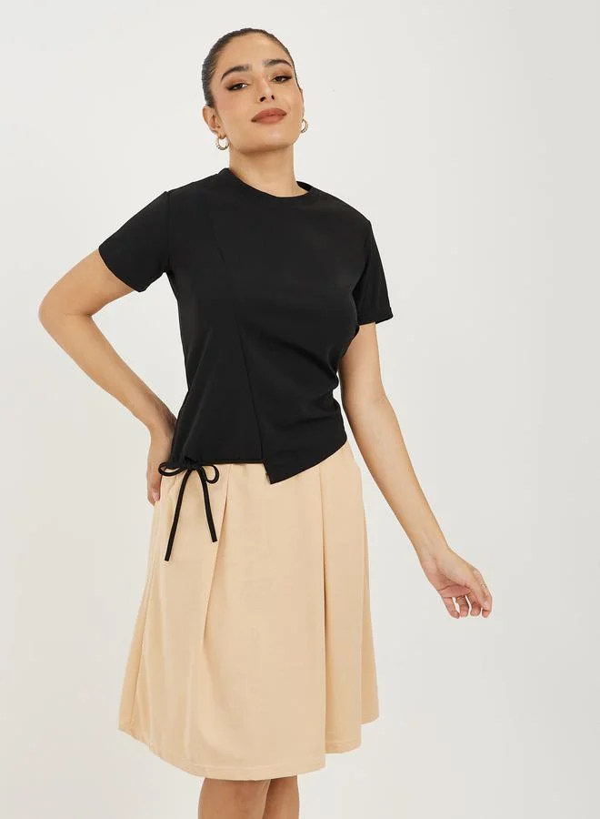 تايك تو Solid Side Tie Detail T-Shirt & Knee-Length Skirt Co- Ords