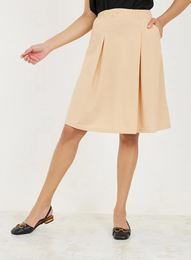 تايك تو Solid Side Tie Detail T-Shirt & Knee-Length Skirt Co- Ords