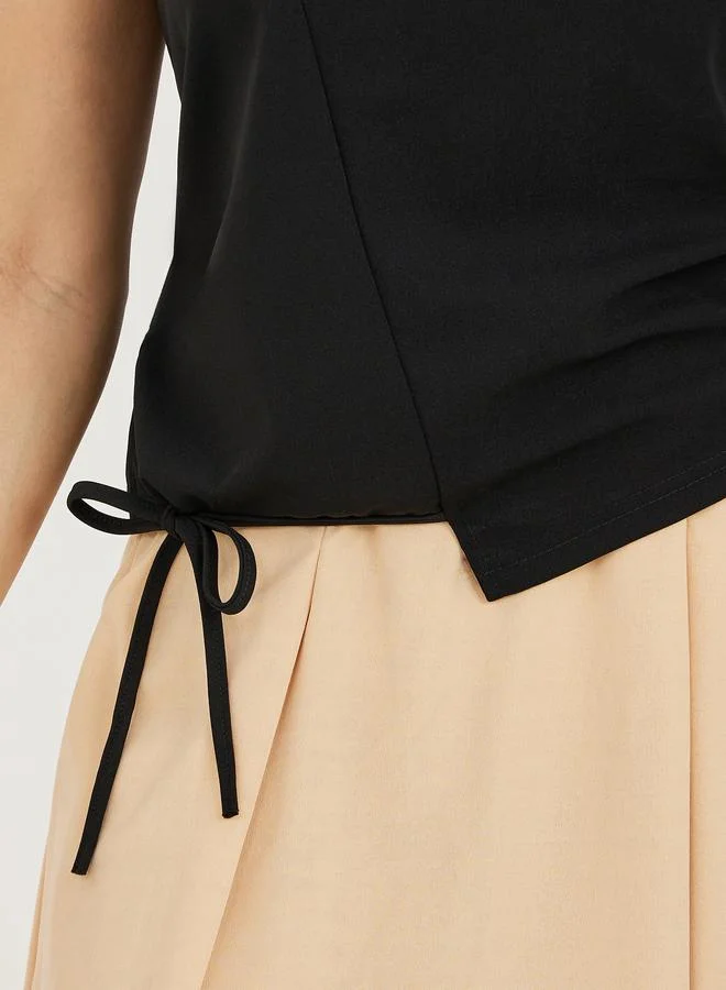 تايك تو Solid Side Tie Detail T-Shirt & Knee-Length Skirt Co- Ords