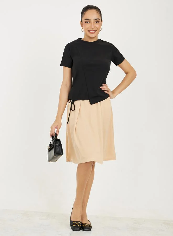 تايك تو Solid Side Tie Detail T-Shirt & Knee-Length Skirt Co- Ords