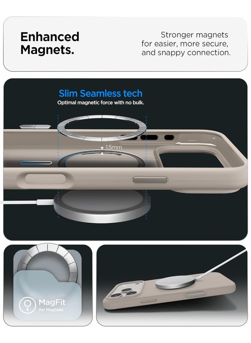 موبكوس جراب Mobcos iPhone 17 Pro بني اللون، مصنوع من السيليكون الفاخر، مزود بحلقة مغناطيسية للشحن اللاسلكي | ملمس ناعم كالحرير | حماية فائقة ضد الصدمات بمعايير عسكرية | توافق مغناطيسي قوي | غطاء أنيق وفاخر - Image 4