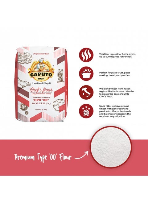 Antimo Caputo Chefs Flour 2.2 Pound (Pack Of 2) - Italian Double Zero 00 - Soft Wheat For Pizza Dough, Bread, And Pasta