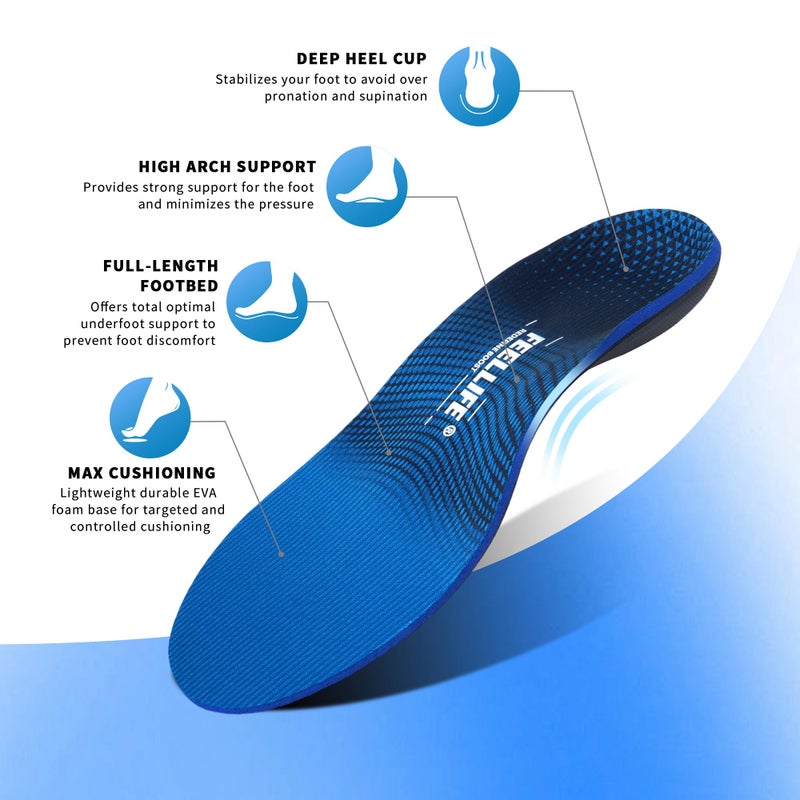 FEELLIFE Plantar Fasciitis Insoles, High Arch Support Inserts for Men Women, Heavy Duty Flat Feet Pain Relief Orthotics for Athletic Shoes & Work Boots for All Day Standing [Men 6-6.5|Women 8-8.5] - Image 2