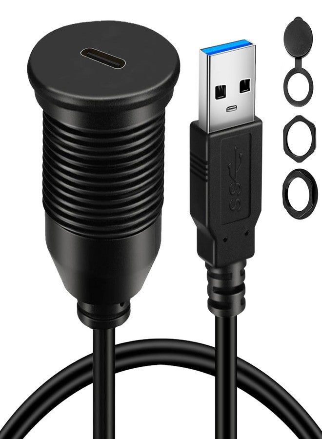 BATIGE Single Port USB 3.0 Male to Type C 3.0 Female Car Flush Mount Cable USB C 3.0 Panel Mount Extension Cable for Car Truck Boat Motorcycle Dashboard 3ft - Image 1