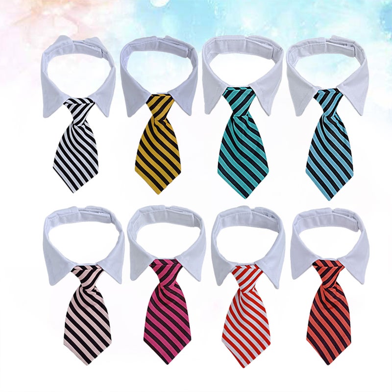 8Pcs Pets Dog Cat Neckties Stripe Design Puppy Adjustable Collar Tie for Wedding Party Accessories (Size L, Color Mixing) - Image 1