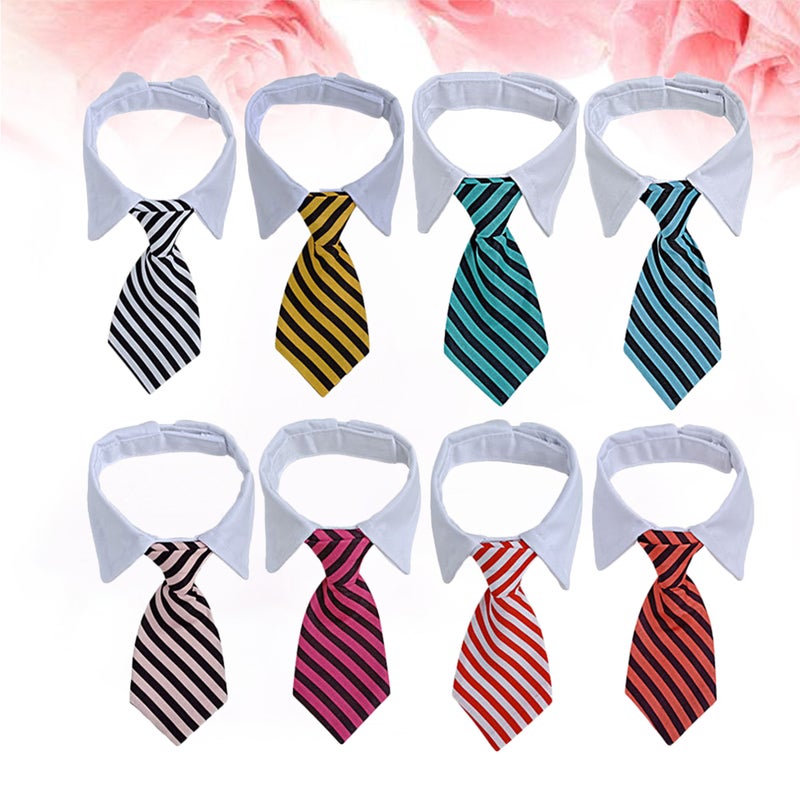 8Pcs Pets Dog Cat Neckties Stripe Design Puppy Adjustable Collar Tie for Wedding Party Accessories (Size L, Color Mixing) - Image 5