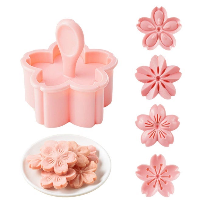 COOKIE PRESS 4 STYLES COOKIE STAMPS CHERRY BLOSSOM COOKIE CUTTERS MOLD FOR FLOWER COOKIES PASTRY ACCESSORIES PINK