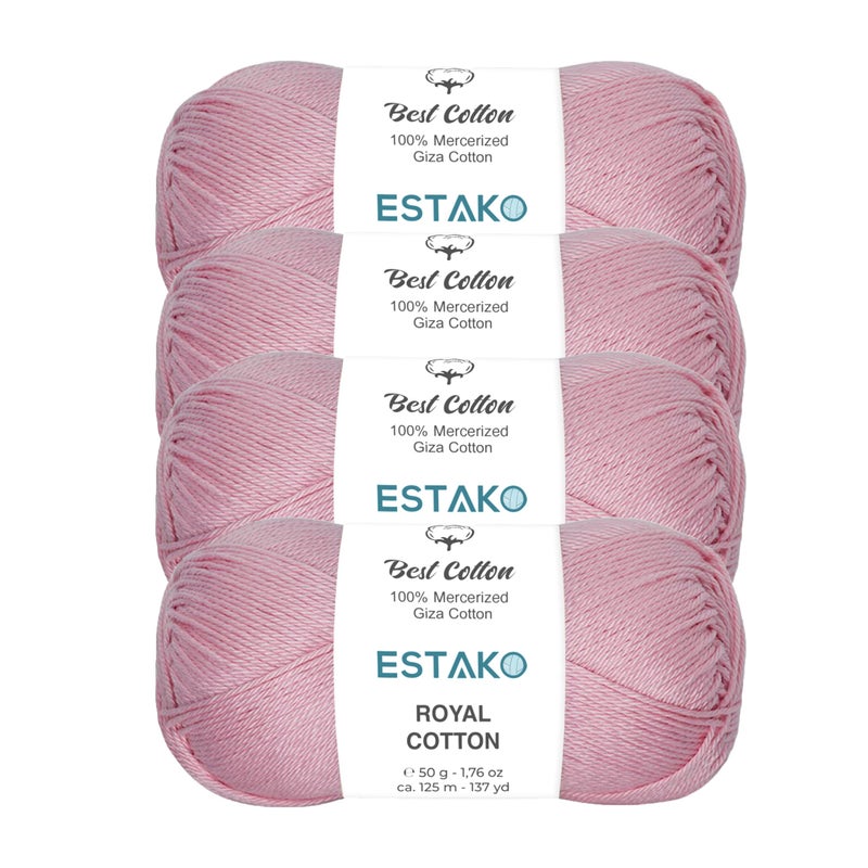 Estako Royal Cotton 4 Skeins Pack 100 Mercerized Giza Cotton Yarn Soft Super Fino for Crochet and Knitting 4 x 176 Oz 4 x 137 Yrds 5096 Baby Pink - Image 2