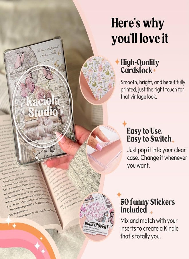 KACIOLA STUDIO 8PCS Inserts Cardstock Set for E-Reader, 6 Type C Charms and 2 Chains with 50PCS Stickers for Clear Case, 6.9"x4.8" Insert for Paper White11th/12th, Gifts for Booklovers (Butterfly) - Image 5