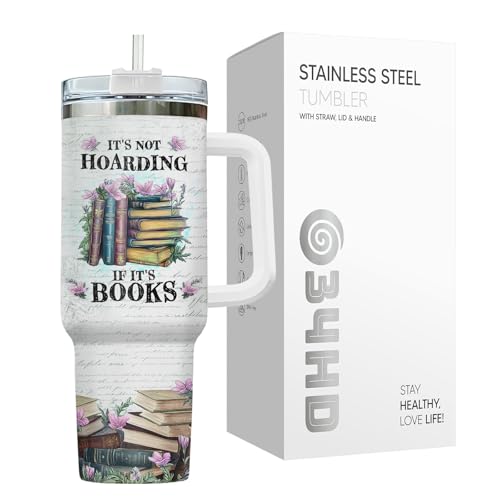 34HD Book Dragon Tumbler 40oz with Handle and Straw, It's Books Fantasy Dragons Design Stainless Steel Insulated Travel Mug, Bookish Items, Book Lover Gift for Readers & Him Her - Image 4