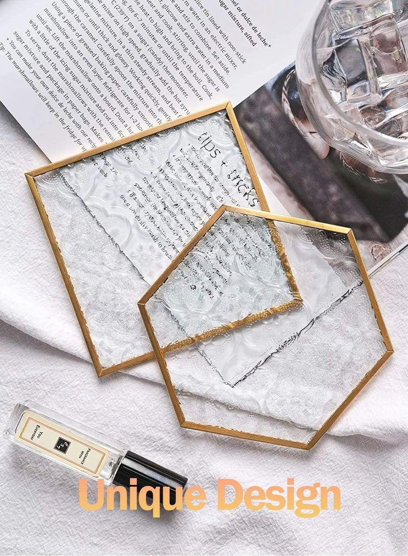 Y&D Coaster, Glass Gold Coasters for Drinks, 6 Pcs Coaster Set with Carved Stylish Cup  - Image 2