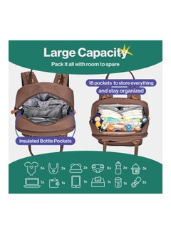 BabbleRoo Diaper Bag Backpack, Baby Nappy Changing Bags Multifunction Waterproof Travel Back Pack With Changing Pad & Stroller Straps & Pacifier Case (Brown)  - Image 3