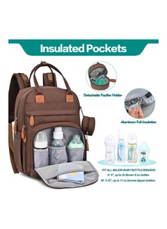 BabbleRoo Diaper Bag Backpack, Baby Nappy Changing Bags Multifunction Waterproof Travel Back Pack With Changing Pad & Stroller Straps & Pacifier Case (Brown)  - Image 4