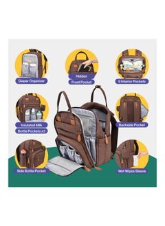 BabbleRoo Diaper Bag Backpack, Baby Nappy Changing Bags Multifunction Waterproof Travel Back Pack With Changing Pad & Stroller Straps & Pacifier Case (Brown)  - Image 2