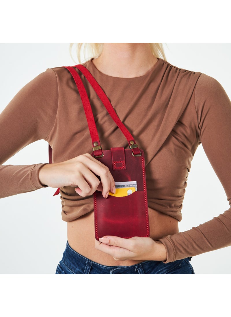Vagave Women's Genuine Leather Phone Bag with Shoulder Strap and Money and Card Compartment  - Image 3