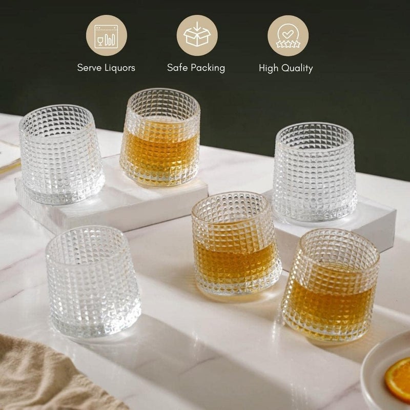 AVMPHD Whiskey Glasses Set of 6 150ml Rotating Crystal Thick Cut Cubic Glass Lead Free Perfect for Whiskey Scotch Bourbon Brandy Cognac - Image 4