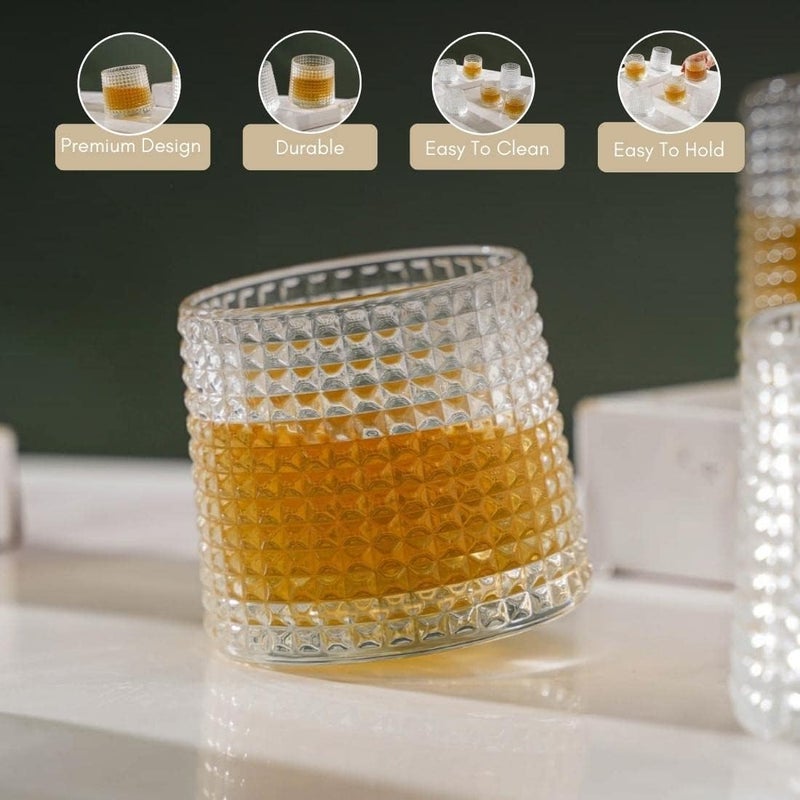 AVMPHD Whiskey Glasses Set of 6 150ml Rotating Crystal Thick Cut Cubic Glass Lead Free Perfect for Whiskey Scotch Bourbon Brandy Cognac - Image 3