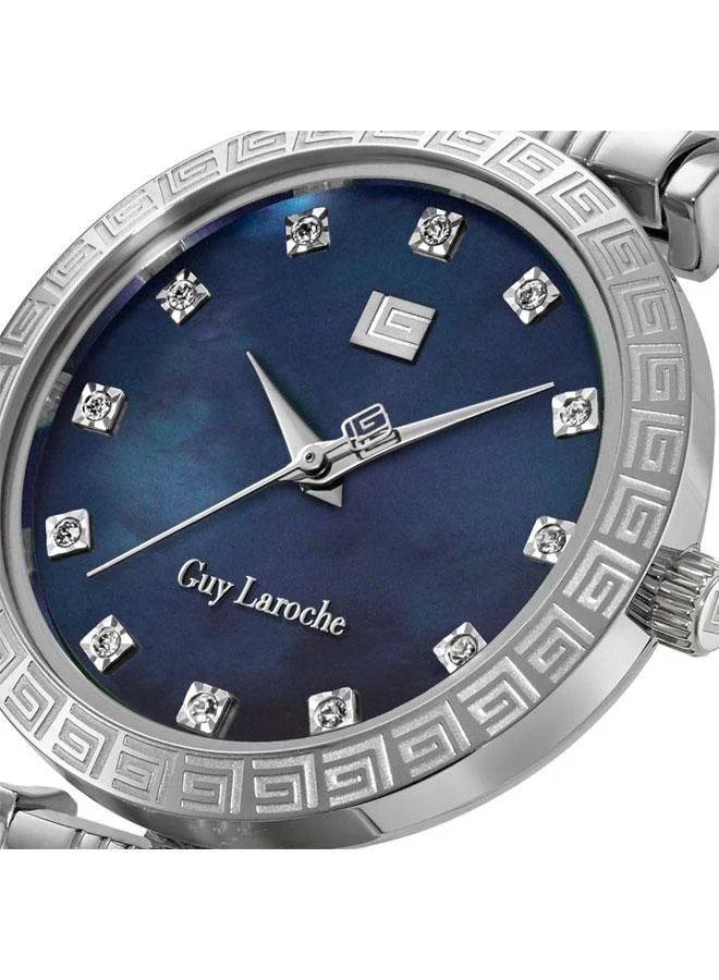 Guy Laroche silver Elodie Blue Mother of Pearl Dial Silver Metal Bracelet Analog Watch for Women 32mm for Women | Best Price UAE