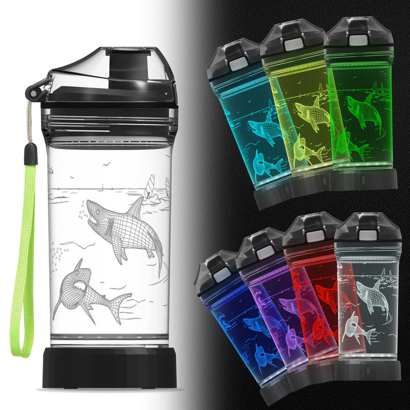 Ammonite Shark Kids Water Bottle with 3D Glowing LED Light - 14 OZ Tritan BPA Free - Creative Ideal Travel Cup Gift for School Kid Boy Child Holiday Camping Picnic - Image 2
