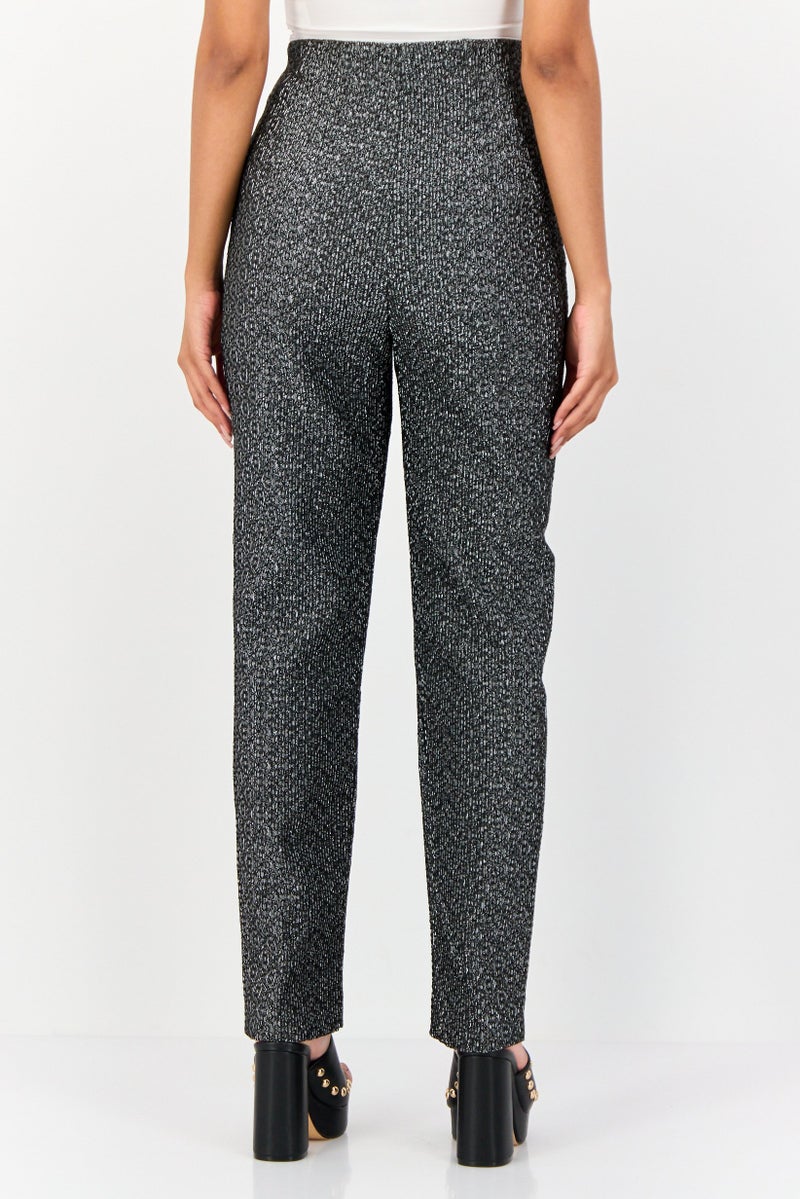 KOTON Melis Agazat x Koton Women Regular Fit Metallic Straight Leg Pants, Heather Grey - Image 3