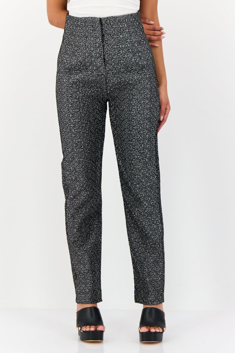 KOTON Melis Agazat x Koton Women Regular Fit Metallic Straight Leg Pants, Heather Grey - Image 1