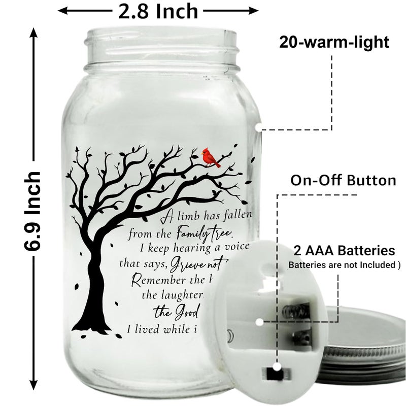 2IMT Memorial Gifts Mason Jar Light Large, Red Cardinal - Memory Gifts for Loss Loved Ones, A Limb Has Fallen From Our Family Tree, Sympathy Loss of Mother, Dad/Family Member, Bereavement Gift Idea 25oz - Image 2