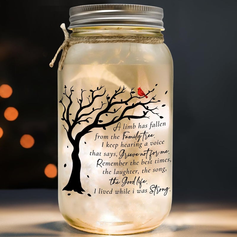 2IMT Memorial Gifts Mason Jar Light Large, Red Cardinal - Memory Gifts for Loss Loved Ones, A Limb Has Fallen From Our Family Tree, Sympathy Loss of Mother, Dad/Family Member, Bereavement Gift Idea 25oz - Image 1