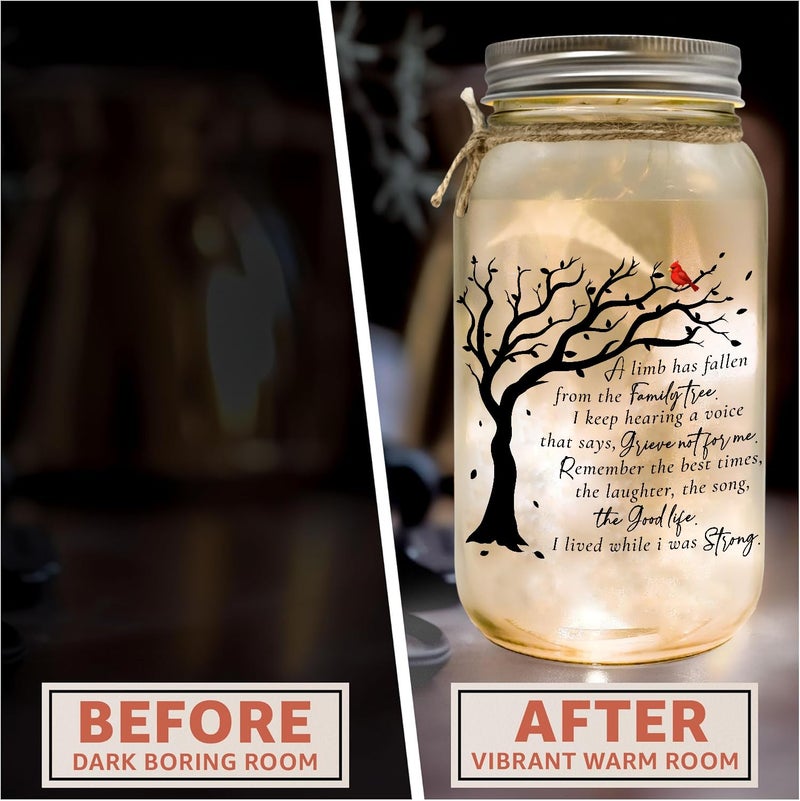 2IMT Memorial Gifts Mason Jar Light Large, Red Cardinal - Memory Gifts for Loss Loved Ones, A Limb Has Fallen From Our Family Tree, Sympathy Loss of Mother, Dad/Family Member, Bereavement Gift Idea 25oz - Image 4