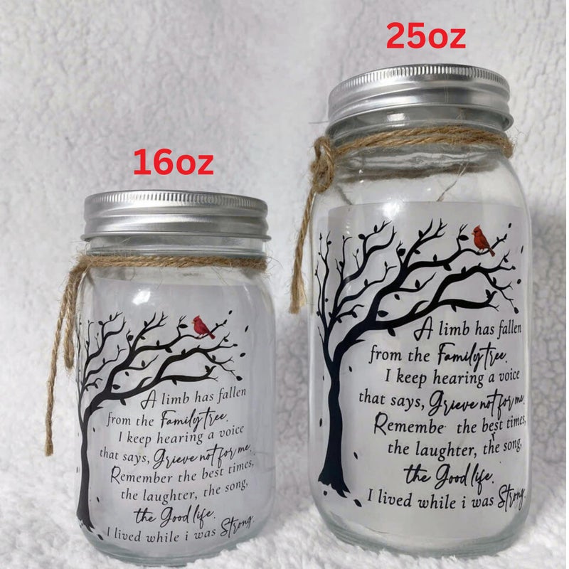 2IMT Memorial Gifts Mason Jar Light Large, Red Cardinal - Memory Gifts for Loss Loved Ones, A Limb Has Fallen From Our Family Tree, Sympathy Loss of Mother, Dad/Family Member, Bereavement Gift Idea 25oz - Image 3