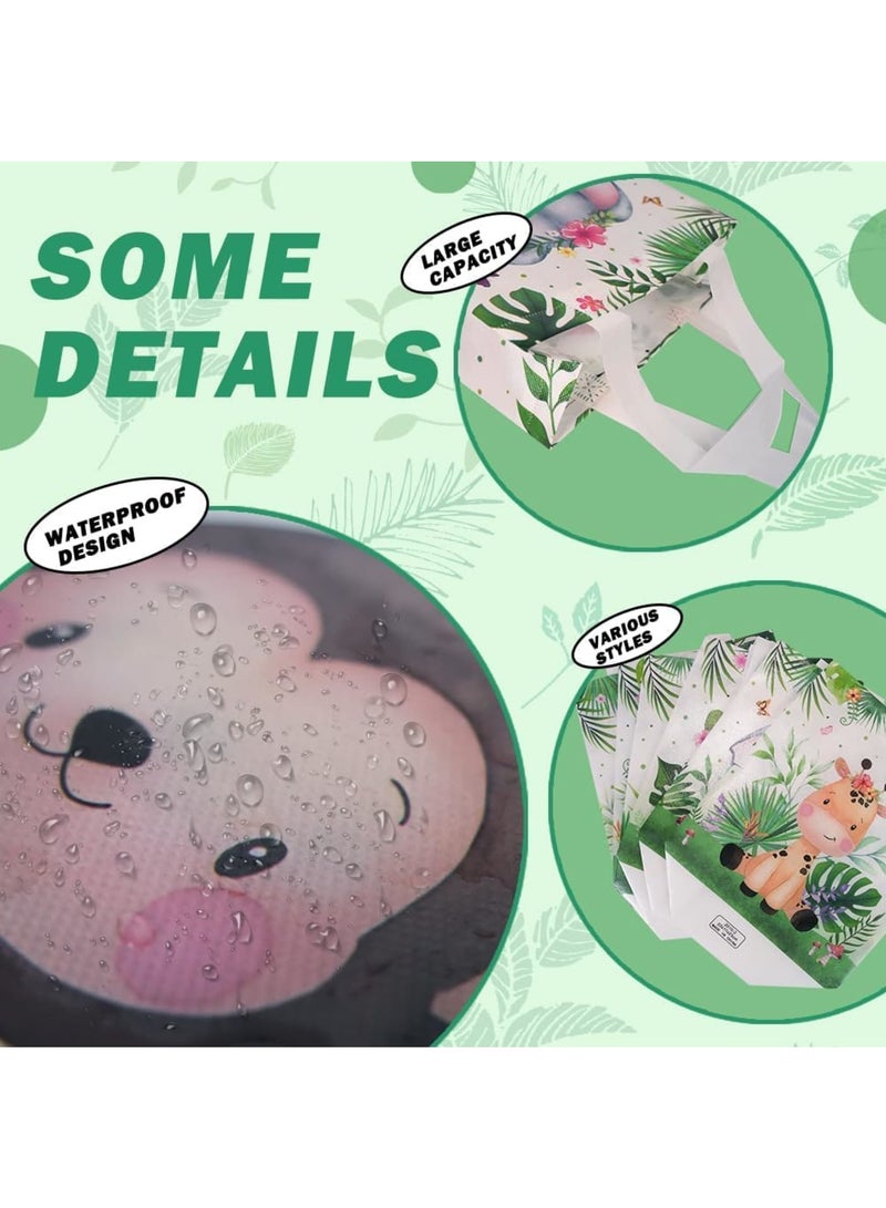 Zikra Jungle Themed Favor Bags, 24 Pcs Woodland Animal Print Safari Bags with Handles, Waterproof Non Woven Jungle Party Treat Bags, Reusable Safari Party Gift Bags for Themed Birthday, Baby Shower