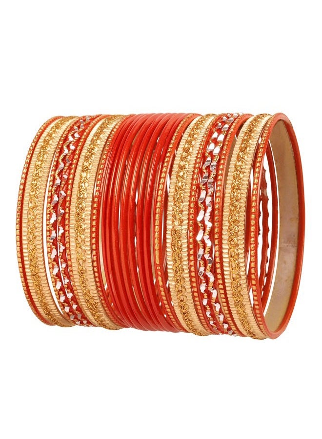 Touchstone NEW! "Colorful 2 Dozen Bangle Collection" Indian Bollywood Alloy Metal Textured Carrot Orange Designer Jewelry Special Large Size Bangle Bracelets Set Of 24. In Antique Gold Tone For Women - Image 1