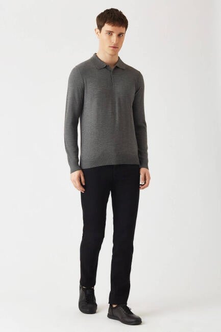 Bisse Men's Basic Polo Neck Knitwear GRAY TR22K22201_D55  - Image 4