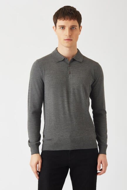 Bisse Men's Basic Polo Neck Knitwear GRAY TR22K22201_D55  - Image 1