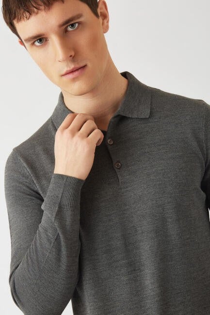 Bisse Men's Basic Polo Neck Knitwear GRAY TR22K22201_D55  - Image 3