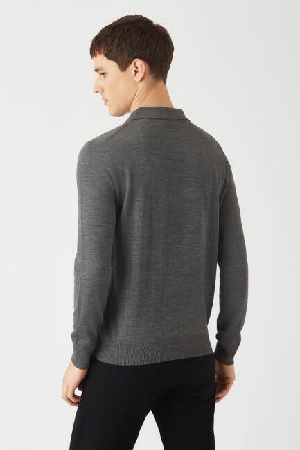 Bisse Men's Basic Polo Neck Knitwear GRAY TR22K22201_D55  - Image 2
