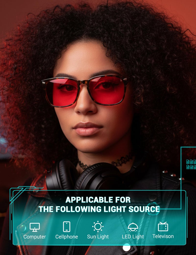 TIJN Sleep Glasses with Blue Green Light Blocking, Red Light Lens for Computer Gaming, Screen Fatigue & UV Protection - Image 2